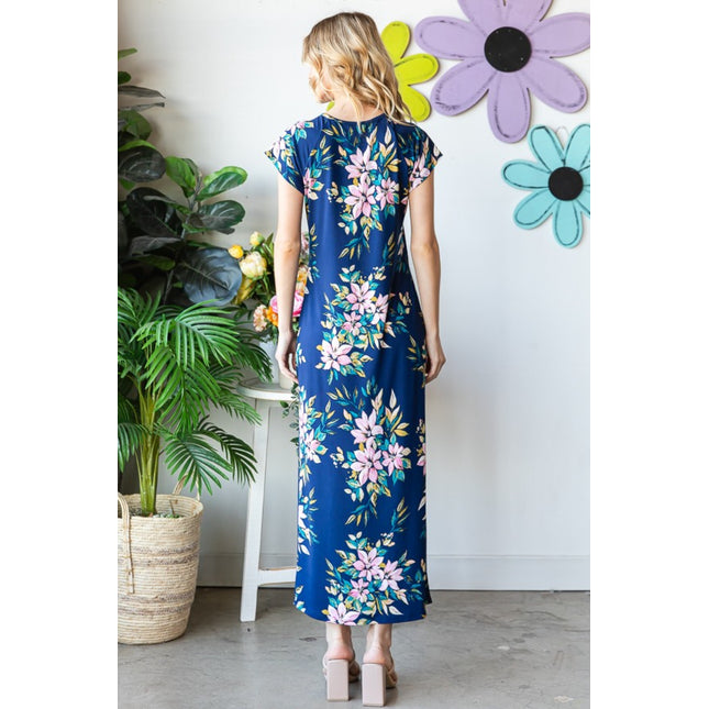 Heimish Full Size Floral Short Sleeve Slit Dress