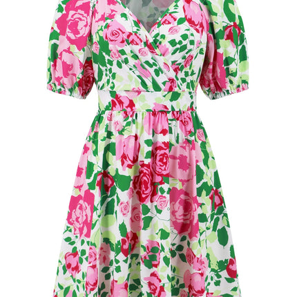 Printed Surplice Short Sleeve Dress