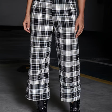 Full Size Plaid High Waist Pants