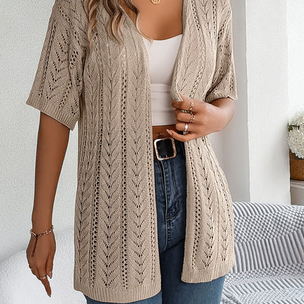 Openwork Open Front Half Sleeve Cardigan