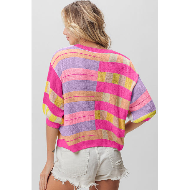 BiBi Multi Color Striped Round Neck Knit Top