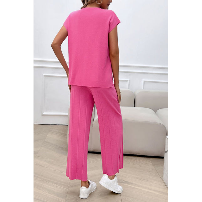 Round Neck Short Sleeve Top and Pants Set