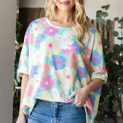 HOPELY Floral Waffle Oversized T-Shirt