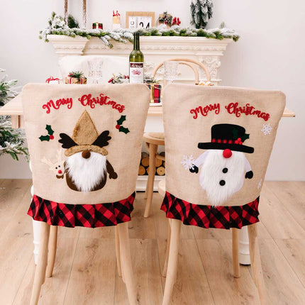 3-Pack Plaid Christmas Gnome Chair Covers