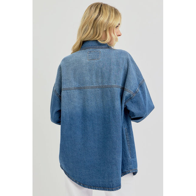 RISEN Full Size Snap Down Long Sleeve Denim Shacket