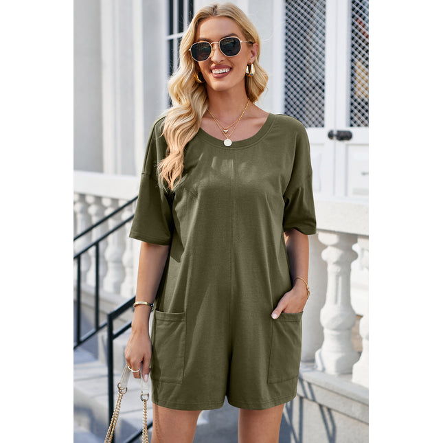 Backless Round Neck Half Sleeve Romper