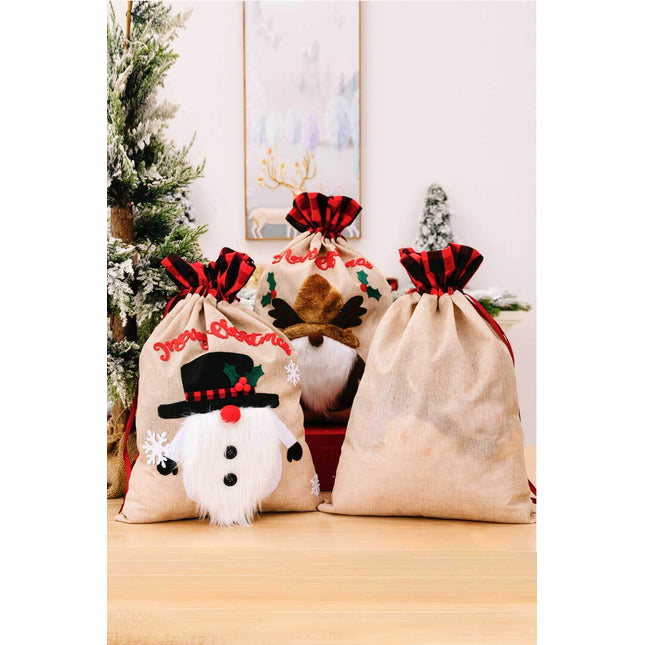 3-Pack Christmas Graphic Drawstring Gift Bags