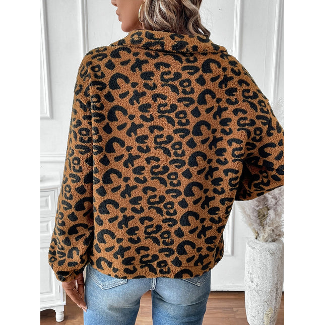 Leopard Half Zip Long Sleeve Sweatshirt