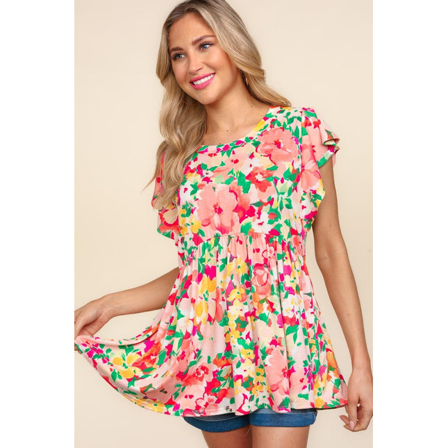 Haptics Floral Peplum Babydoll Blouse