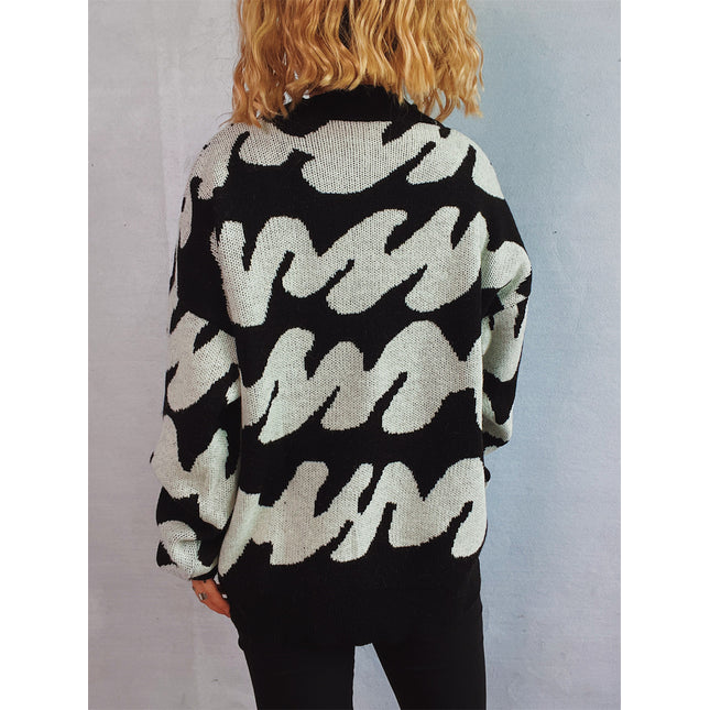 Contrast Round Neck Long Sleeve Sweater