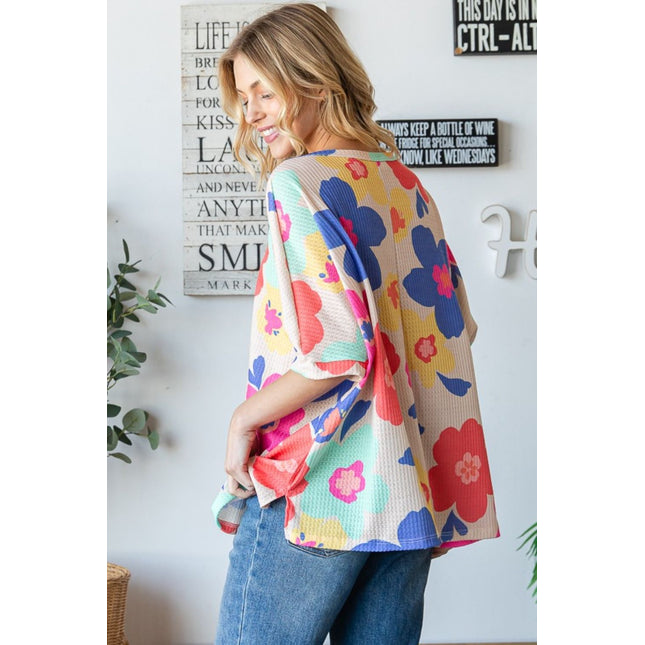 HOPELY Floral Waffle Oversize T-Shirt