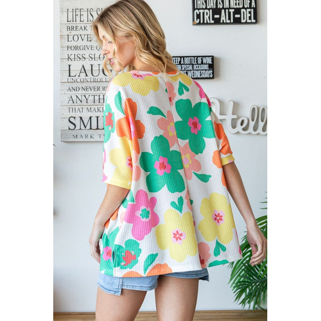 HOPELY Floral Waffle Oversize T-Shirt