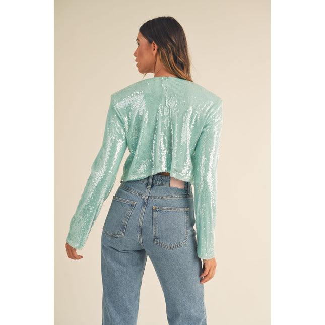 MABLE Shoulder Padded Sequin Crop Top