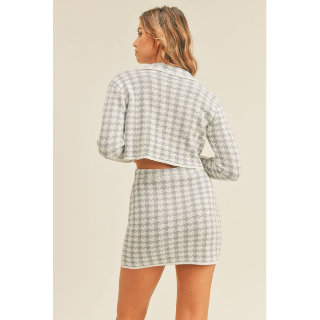 MABLE Houndstooth Cropped Knit Cardigan and Mini Skirt Set