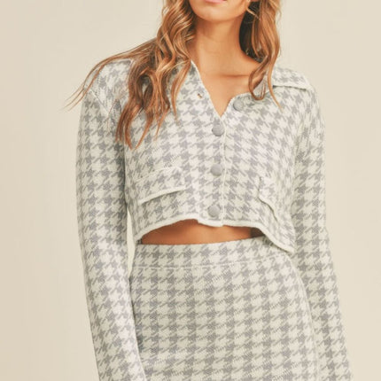 MABLE Houndstooth Cropped Knit Cardigan and Mini Skirt Set