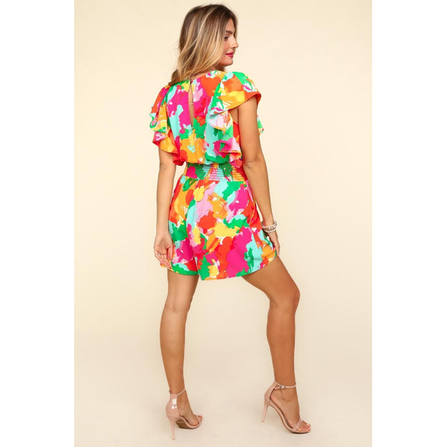 Haptics Abstract Floral Smocked Waist Romper