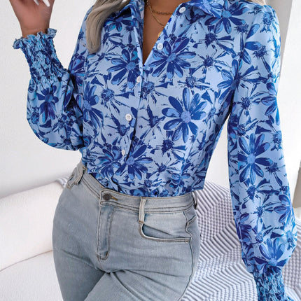 Floral Collared Neck Long Sleeve Shirt