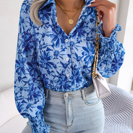 Floral Collared Neck Long Sleeve Shirt