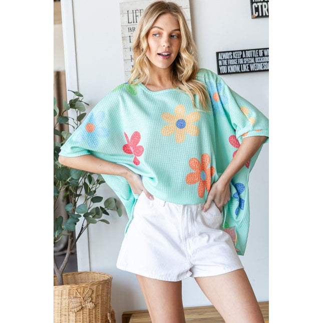 HOPELY Floral Waffle Oversize T-Shirt