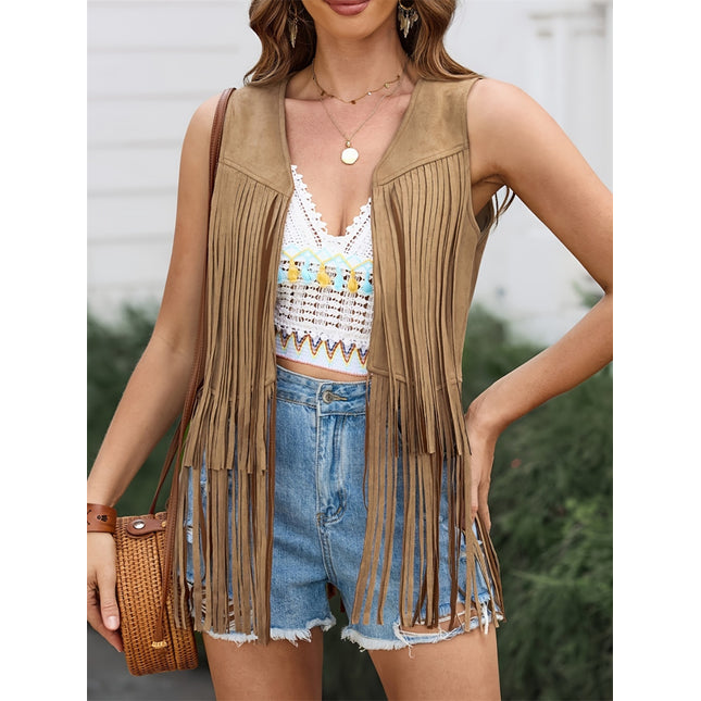 Fringe Open Front Vest Coat