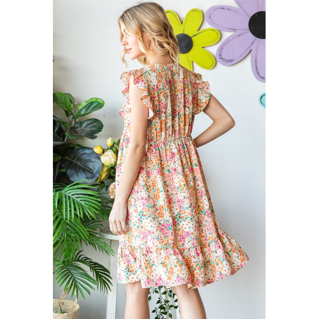 Heimish Full Size Floral Ruffled V-Neck Dress