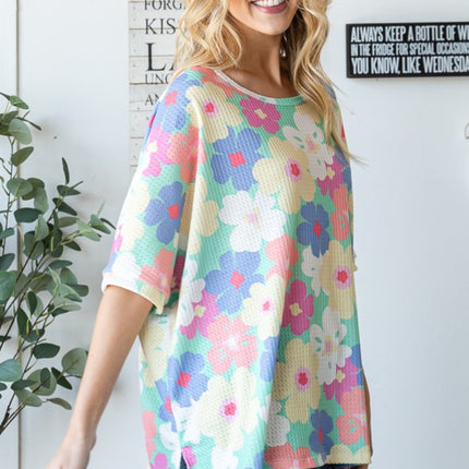 HOPELY Floral Waffle Oversized T-Shirt