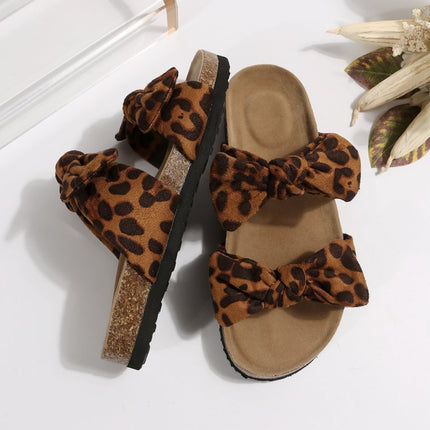 Leopard Double Bow Open Toe Sandals