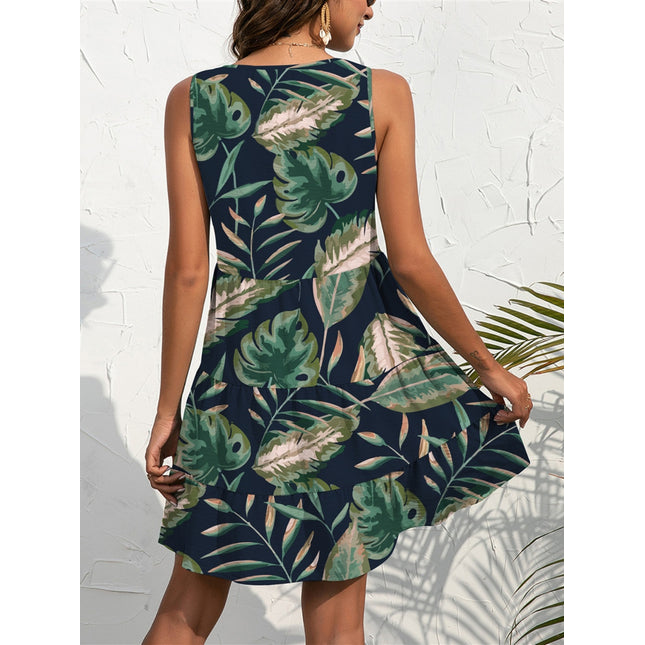 FAM-FAM Printed V-Neck Sleeveless Mini Dress