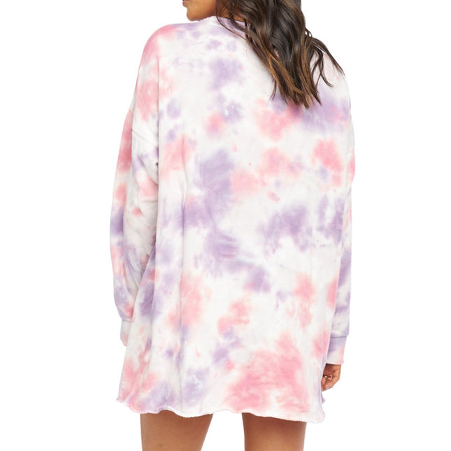 Pocketed Tie-Dye Round Neck Long Sleeve Dress