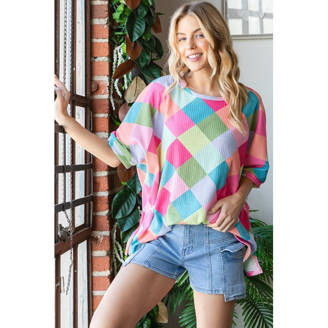 HOPELY Color Block Waffle Oversized T-Shirt