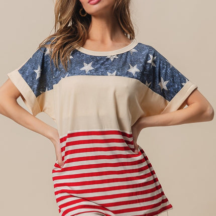 BiBi American Flag Theme Short Sleeve T-Shirt