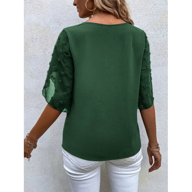 Swiss Dot Round Neck Half Sleeve Blouse