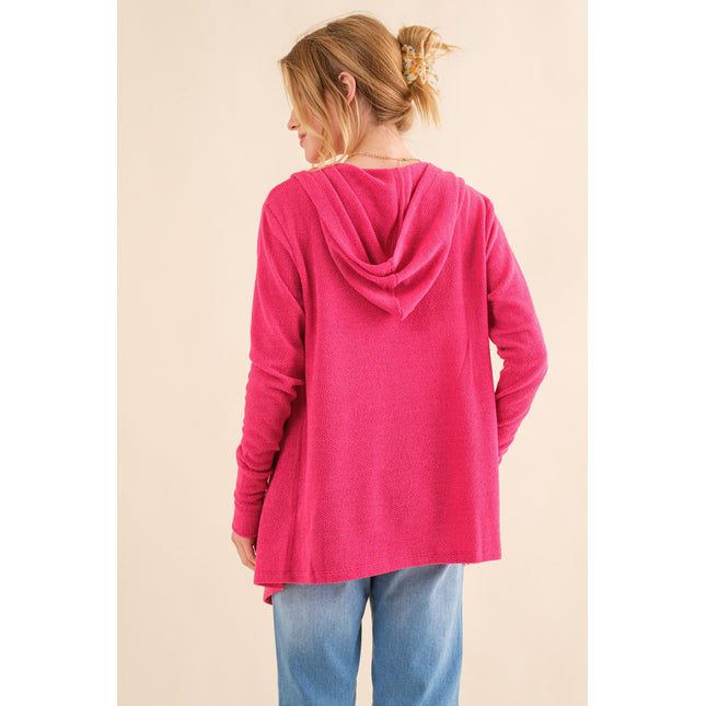 And The Why Full Size Thermal Hooded Open Front Cardigan with Pockets