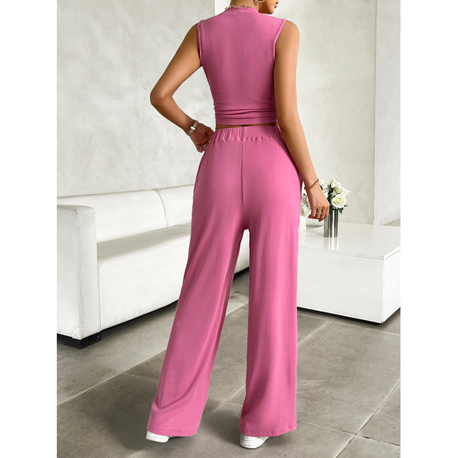 Mock Neck Sleeveless Top and Drawstring Pants Set