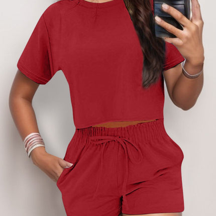 Full Size Round Neck Short Sleeve Top and Shorts Set