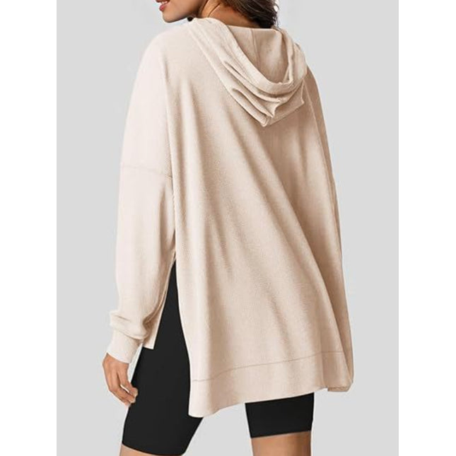 Drawstring Slit Long Sleeve Hoodie