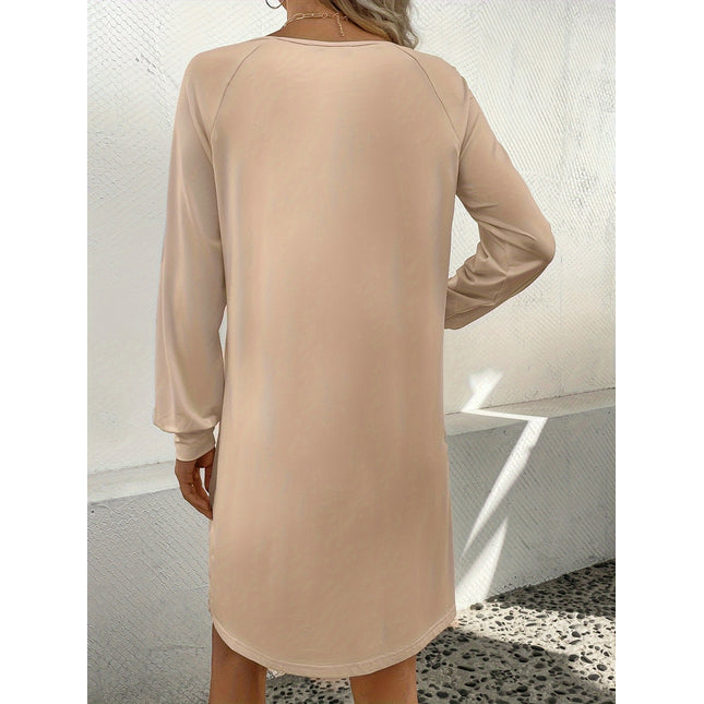 V-Neck Raglan Sleeve Knee Length Dress