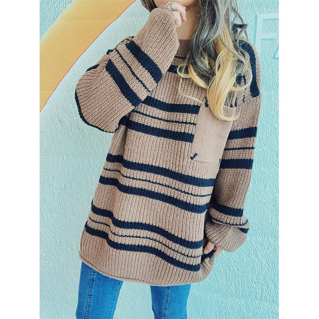 Striped Round Neck Long Sleeve Sweater