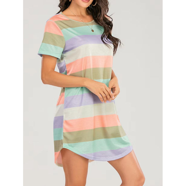 Striped Round Neck Short Sleeve Tee Dress