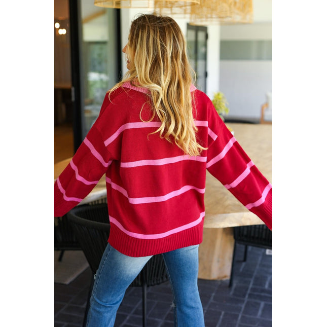 Haptics Collared Neck Striped Contrast Sweater