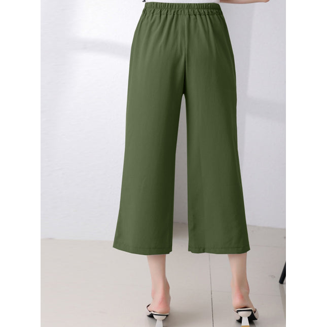 Full Size Pocketed Half Elastic Waist Pants