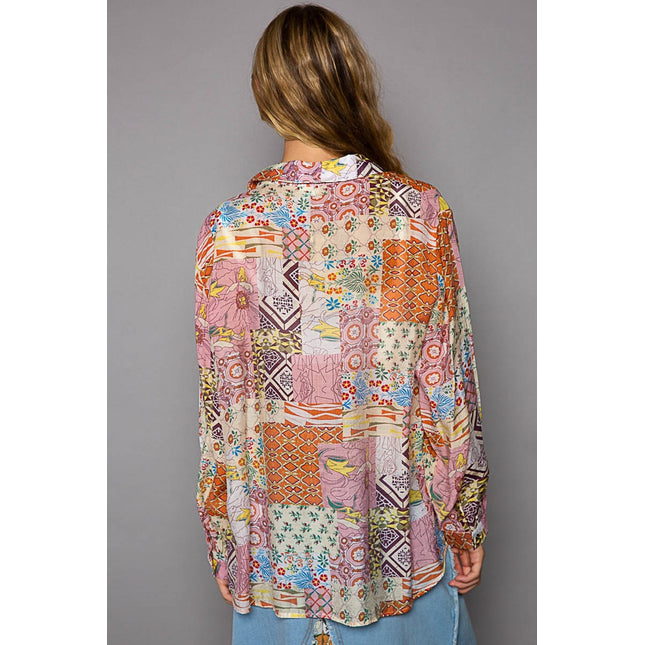 POL Button-Down Long Sleeve Paisley Print Shirt