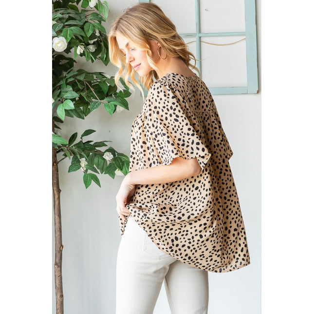 Heimish Full Size Animal Print Flutter Sleeve Blouse