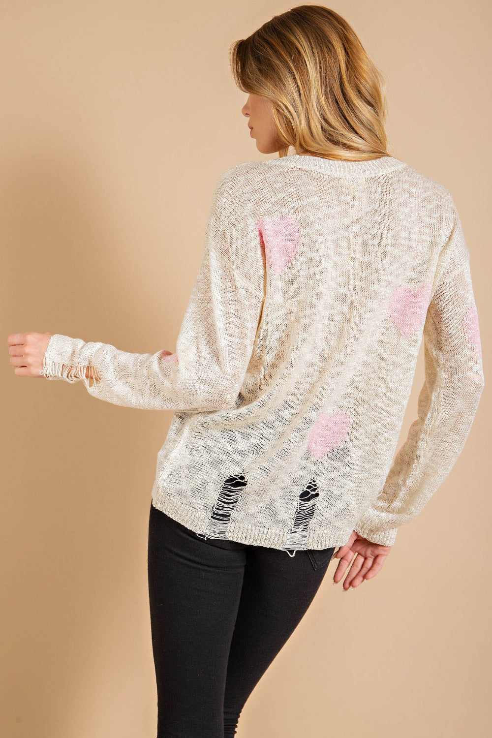 Kori America Heart Pattern Distressed Sweater – Vickie Lynn's