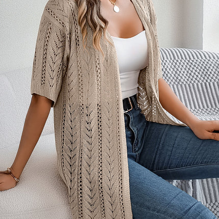 Openwork Open Front Half Sleeve Cardigan