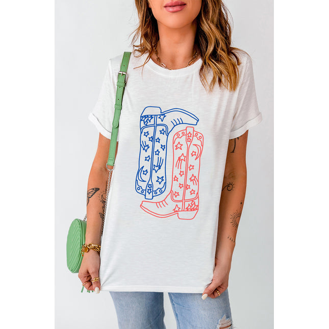 Boot Graphic Round Neck Short Sleeve T-Shirt