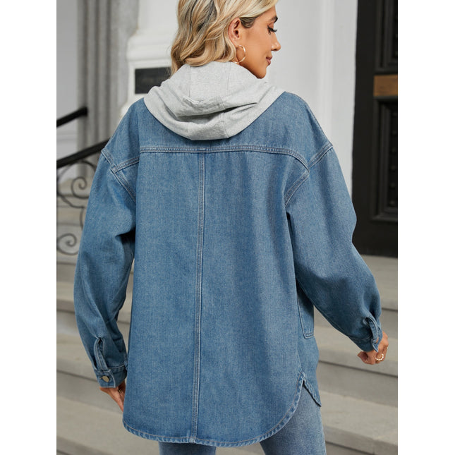 Removable Hood Button Up Long Sleeve Denim Jacket