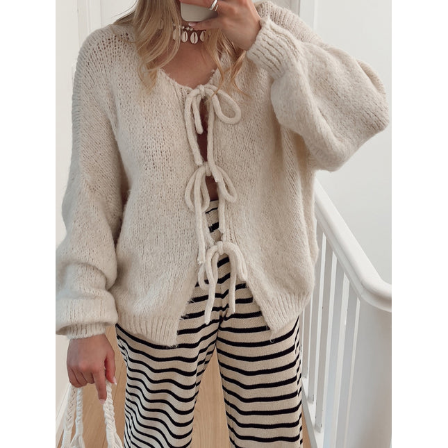 Tied Long Sleeve Dropped Shoulder Cardigan