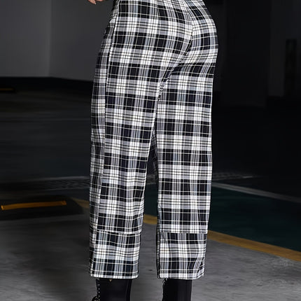 Full Size Plaid High Waist Pants