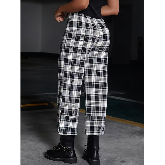 Full Size Plaid High Waist Pants